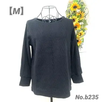 긴팔 상의 티셔츠 M 여성용 블랙 이소재 리브 케이블 니트 짜임