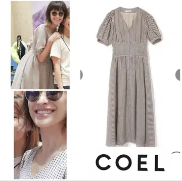 COEL 깅엄 체크 반팔 롱 원피스