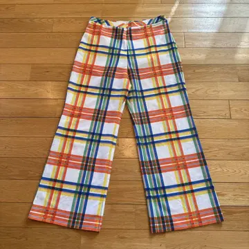 70s 빈티지! 컬러풀 체크 와이드 팬츠
