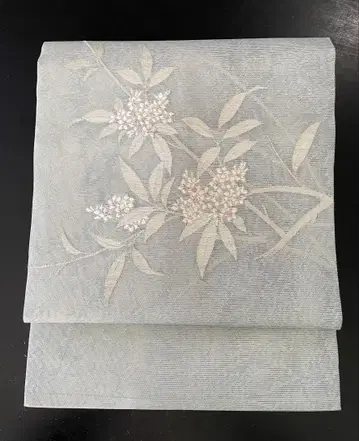 [ 새상품급 ] 연한 파란색 꽃무늬 자수 나고야 오비