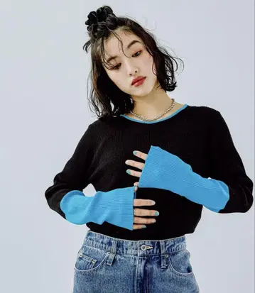 LEPSIM 세탁 가능한 12 게이지 배색 크루넥 풀오버 새상품급