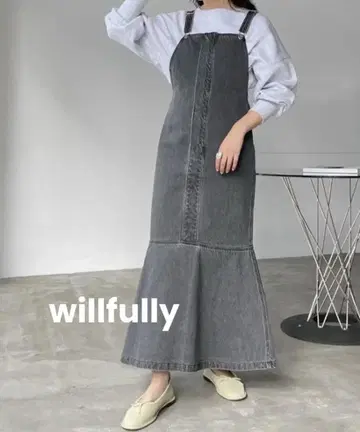 willfully 다크 그레이 데님 오버롤 스커트