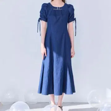 AnMILLE 데콜테 벨트 OP 데님 롱 원피스