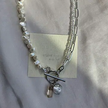 [ mix ] silver x pearl x heart necklace
