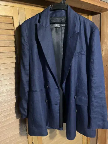 ZARA 네이비 린넨 더블 브레스트 테일러드 자켓