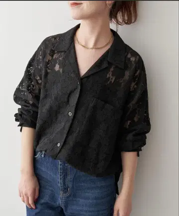 spick&span 레이스 오픈 카라 셔츠
