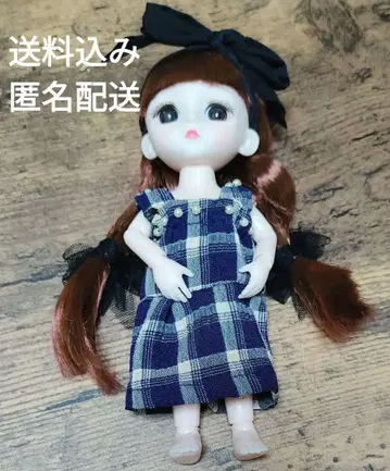 커스텀 인형 체크 무늬 드레스 브라운 헤어