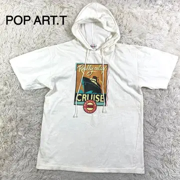POP ART.T 화이트 프린트 디자인 반팔 풀오버 후드티