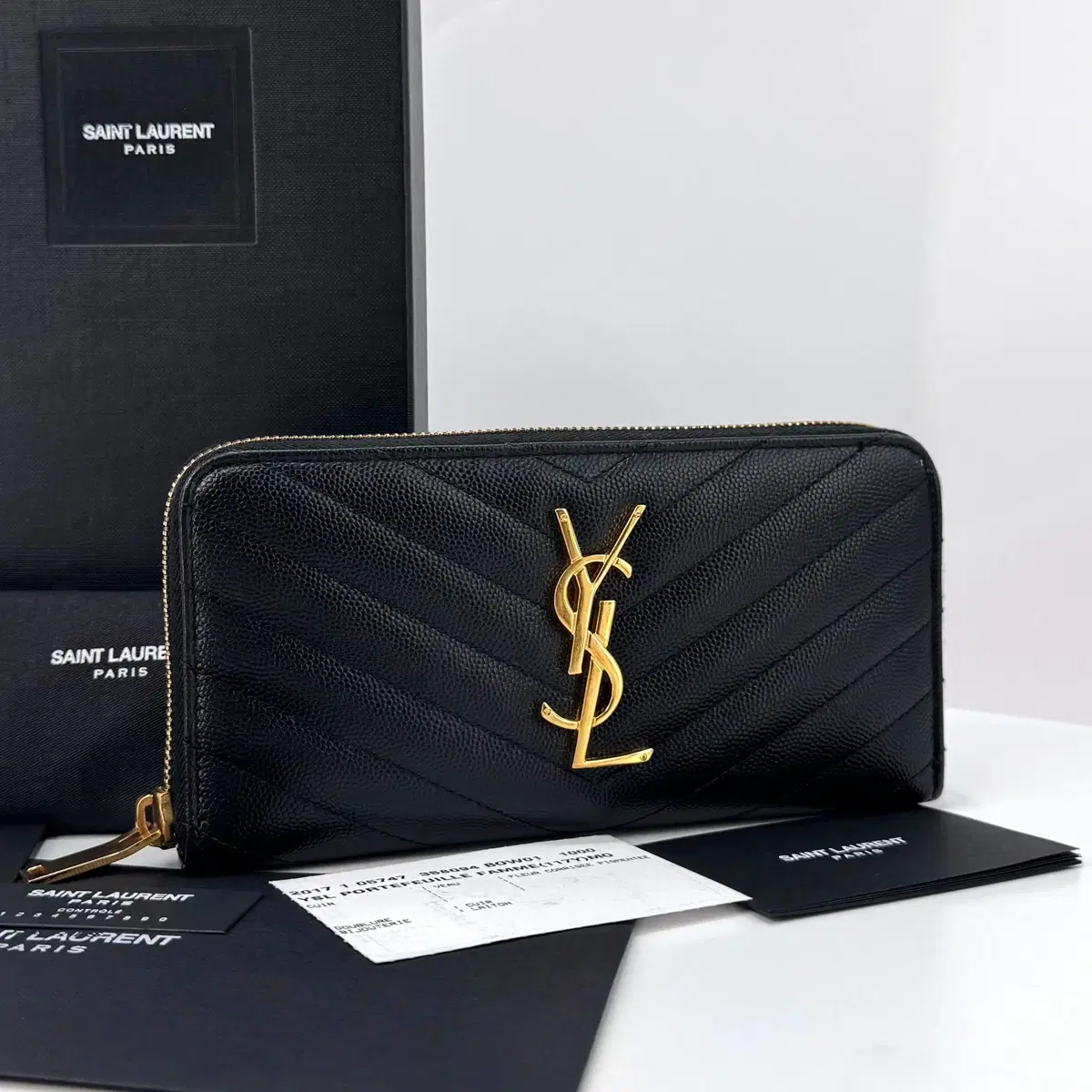 [100% Authentic] Saint Laurent Monogram Women's Zip Around Long Wallet Black (358094)