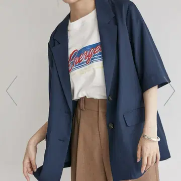 [ 접촉 냉감 워셔블 ] 하프 슬리브 자켓, 네이비