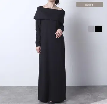 meri 오프숄더 컷 원피스 블랙