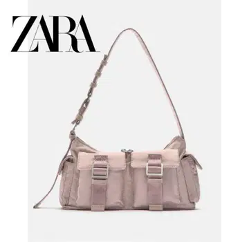 ZARA 핑크 숄더백 포켓 숄더백 나일론