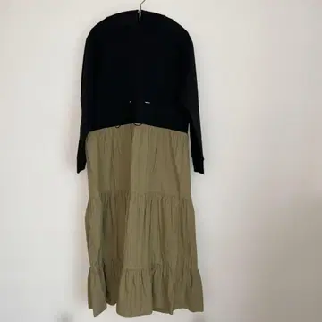 ROSIEE 네이비 카키 티어드 롱 원피스