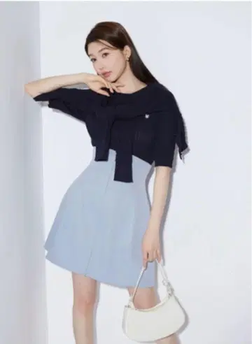 SNIDEL 하이웨스트 구축 미니 스커트 블루