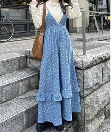[ idem ] lace layered denim onepiece
