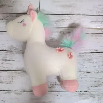 유니콘 봉제 인형 컬러풀한 털 꽃 장식 쿠션 완구 귀여운