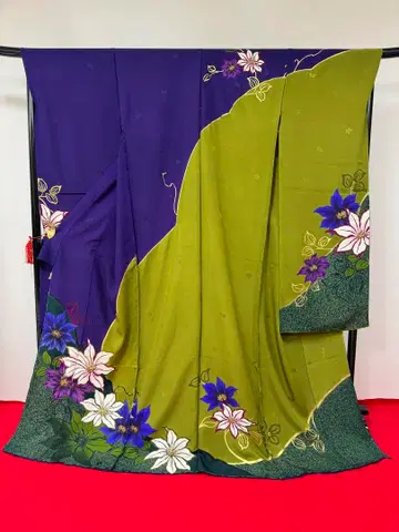 후리소데 보라색과 그린 꽃무늬 에바 미재단품 하나에모리