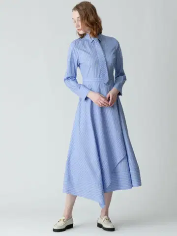 알아바일 스트라이프 셔츠 원피스 긴팔 비대칭 색스