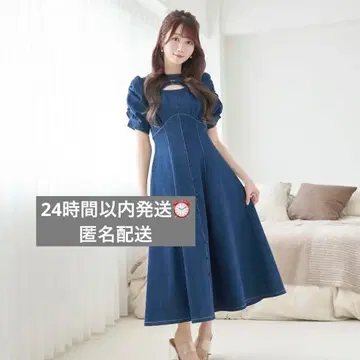 로제 뮤즈 로제뮤데님 퍼프 슬리브스 드레스