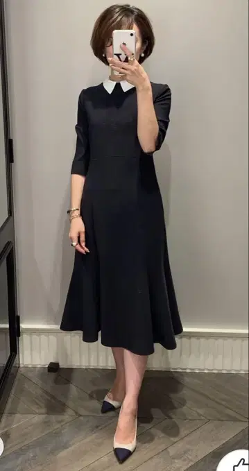 새상품급 CELFORD 옷깃 원피스 네이비 38