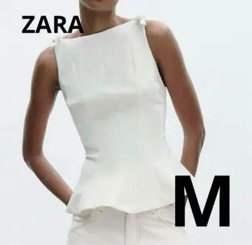 완판템 ZARA 페플럼 리본 상의 M 화이트 자라 시착만 한 상품