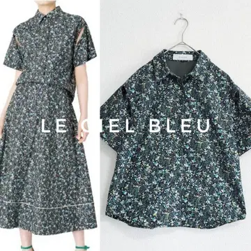 미사용품 LE CIEL BLEU 플라워 프린트 셔츠 36 그린 계열
