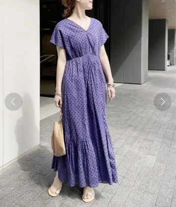 누키테파 코튼 보일 도트 프린트 원피스 A라인 퍼플 도트