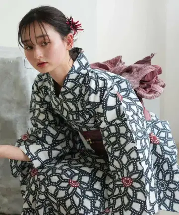 새상품 utatane 고급 변형 직조 유카타 단품 네이비의 퍼지는 국화