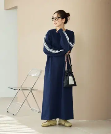 FREAK'S STORE 사이드 라인 맨투맨 긴팔 원피스 네이비