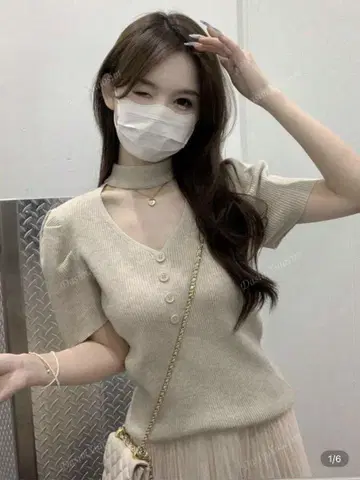 SHEIN 한국 스타일 홀로 아웃 퍼프 슬리브 디자인 니트 숏 슬리브 탑
