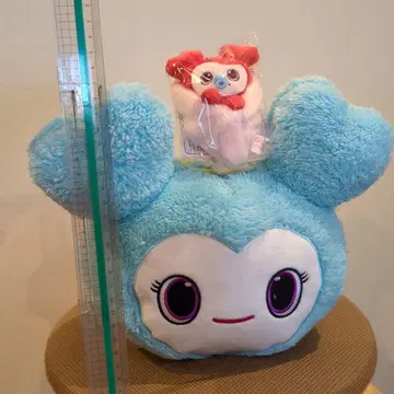 스카이블루 하트형 봉제 인형과 키링 세트