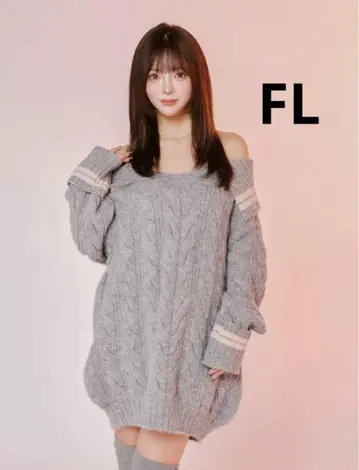 다리치 오프숄더 라인 니트 미니 원피스