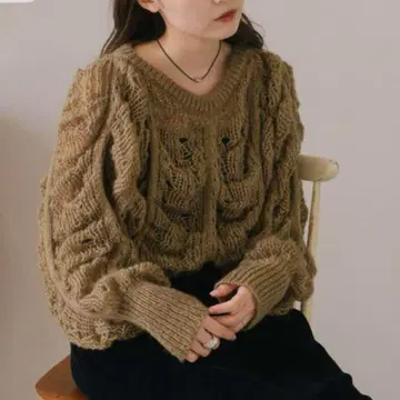 Kastane 셔링 시스루 니트 카키