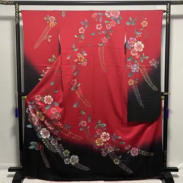 D558 후리소데 츠지카 꽃 순수 실크 기모노 이중 기모노 컨디션 최상