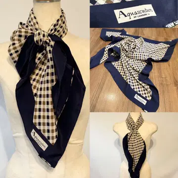 Aquascutum 아쿠아 스큐텀 대형 클럽 체크 무늬 실크 스카프