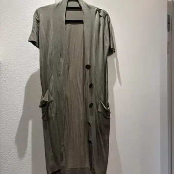 올리브 그린 버튼 롱 가디건