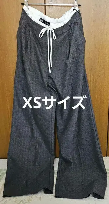 ZARA 와이드 레그 팬츠 더블 허리 밴딩 차콜 그레이 XS