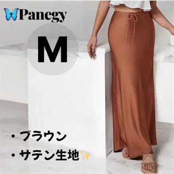 Panegy 스커트 롱 새틴 광택 슬림 A라인 끈 M 사이즈