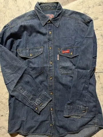 90s Budweiser 데님 셔츠 자수 로고 데님 셔츠