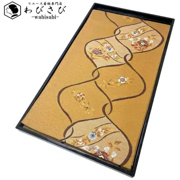 후쿠로 오비 마와타 츠무기 꿈 꽃 무늬 목란색 O-4157