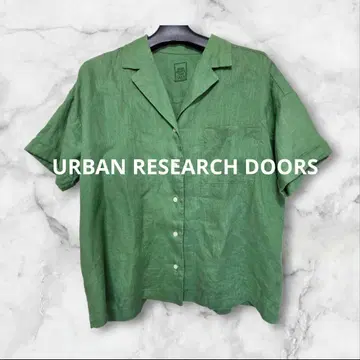 URBAN RESEARCH DOORS 린넨 반팔 셔츠 오픈 카라 그린