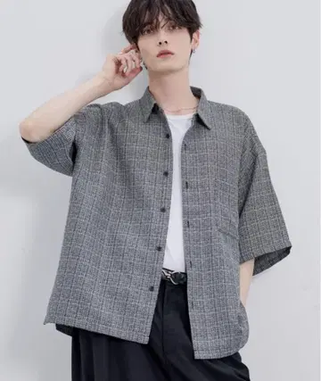 ETELIO 올 패턴 썸머 트위드 릴랙싱 반팔 셔츠 XL