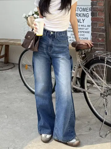 나비 3웨이 버튼 와이드 데님 팬츠