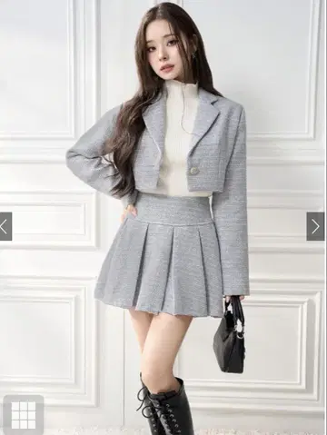 프리지아 라메 트위드 자켓 플리츠 미니 스커트 셋업 dk1317