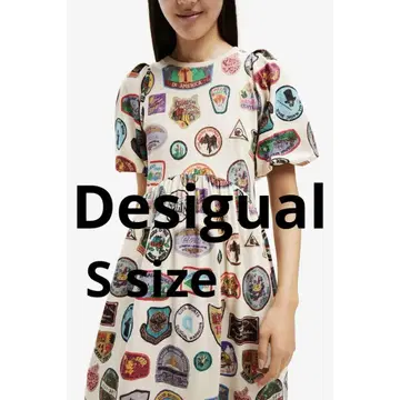 Desigual 컬러풀 프린트 퍼프 슬리브 반팔 원피스 S 사이즈