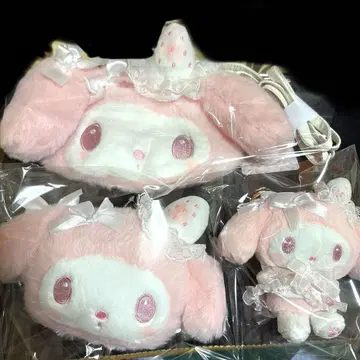 마이멜로디 화이트 딸기 티타임 봉제 인형 미니백 패스 케이스