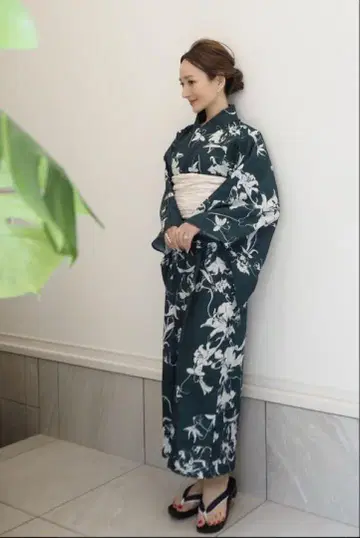 [ 유카타 세트 ] 헤코오비 허리끈 포함 레이나 호시 콜라보 다크 그린