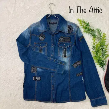 IN THE ATTIC 데님 자켓 데미지 가공 스컬 와펜 L