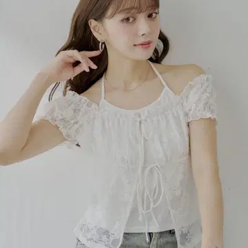 프론트 리본 레이어드 레이스 상의