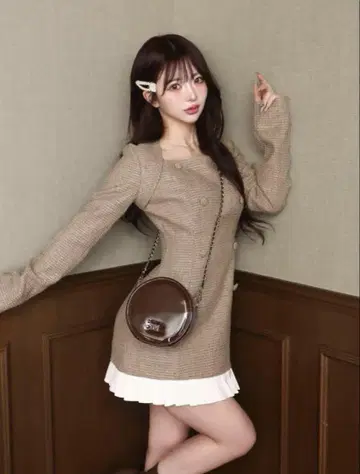 다리치 Darich 플리츠 도킹 트위드 미니 원피스